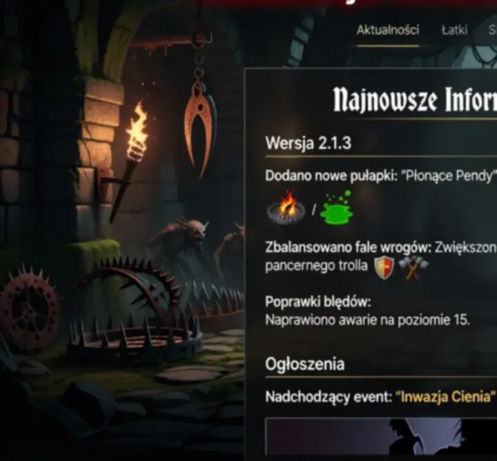 Ekran aktualizacji Centre Informatique Universel z listą zmian w wersji gry